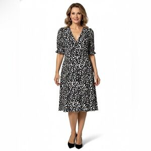 H&M 100% Viscose Button Front Mini Dress Puff Sleeves Animal Print Sz XXS NWOT